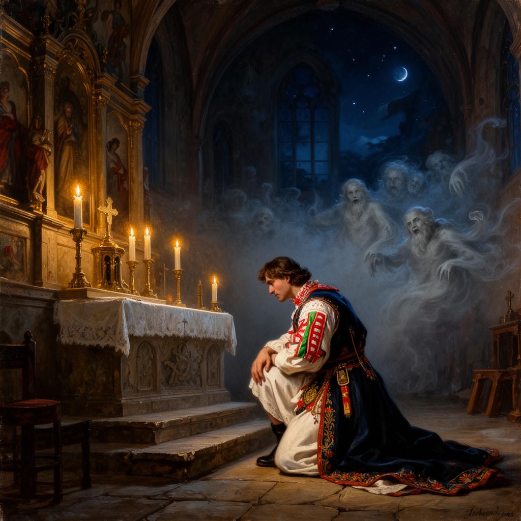 Wizyjna scena w starym kościele — ilustracja do Dziadów cz. III