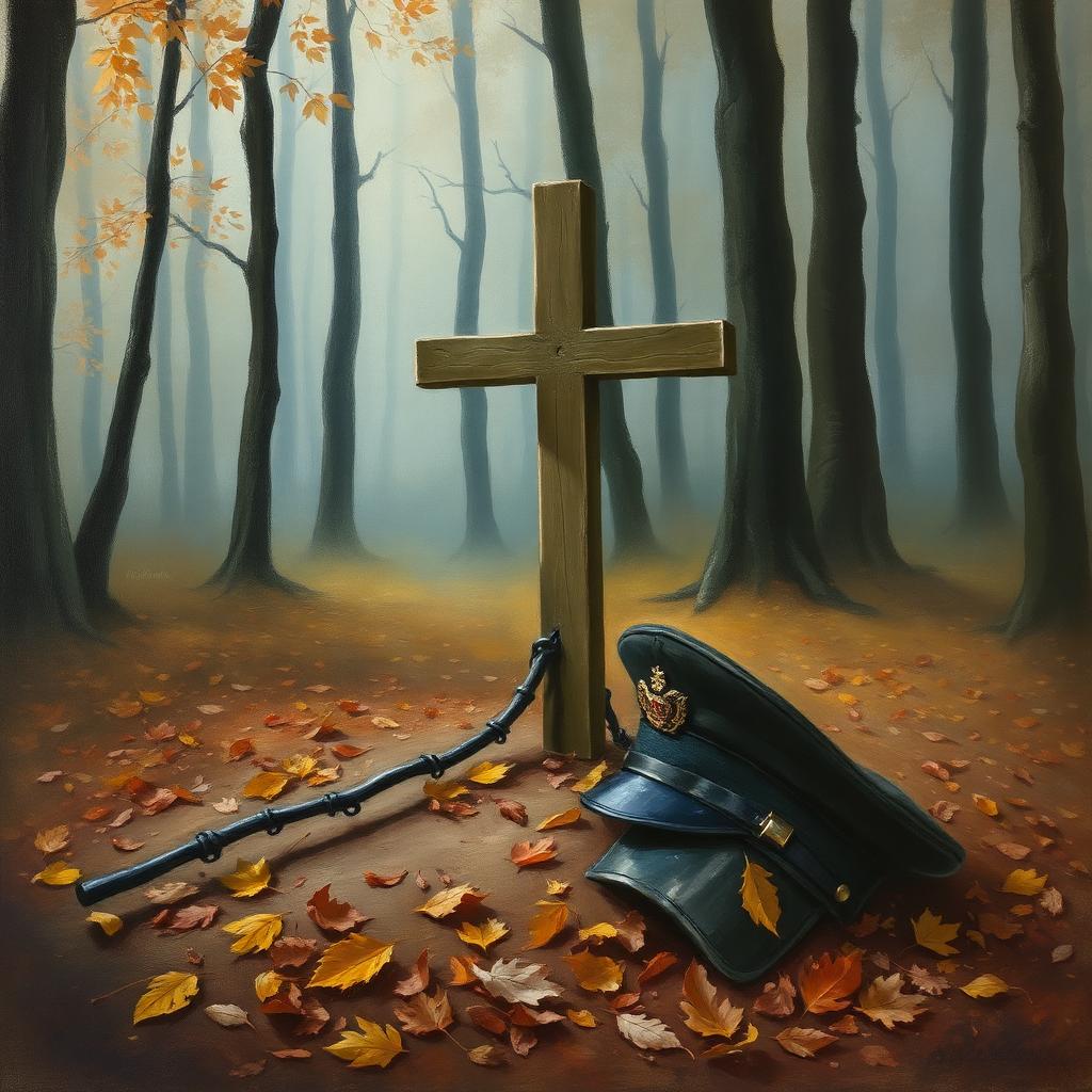 Leśny grób powstańca styczniowego z krzyżem — ilustracja do Glorii victis