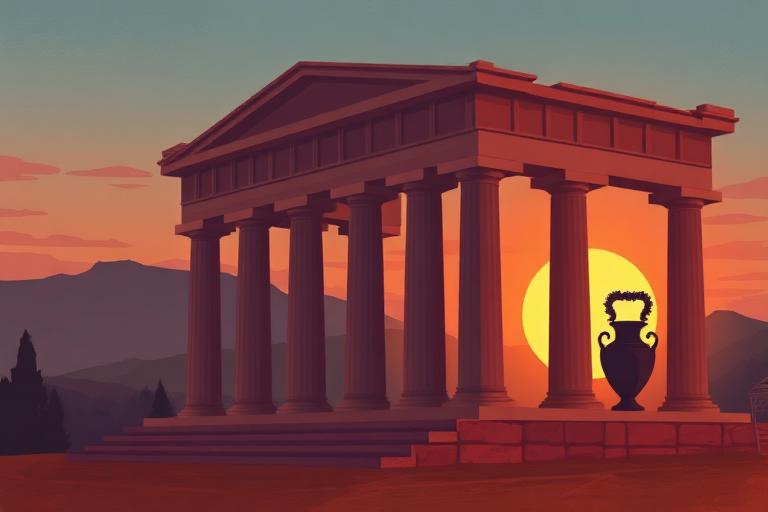 Grecka świątynia o zachodzie słońca — ilustracja do Mitologii